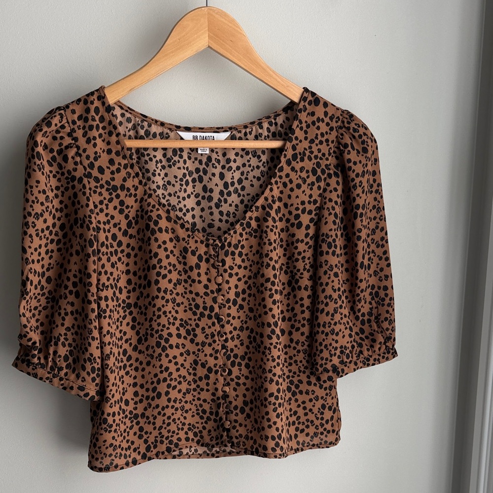 BB Dakota Brown and Black Spotted Blouse